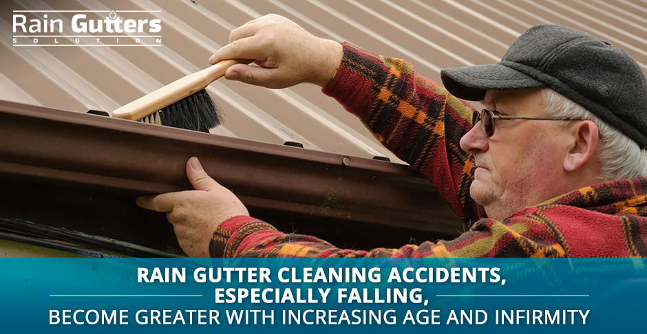 Senior man making a rain gutter cleaning 
