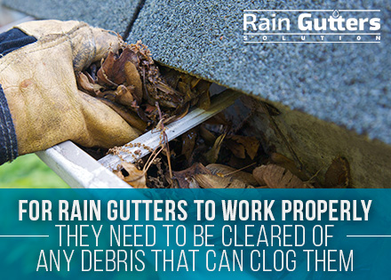 Rain gutters cleaning debris and leaves 