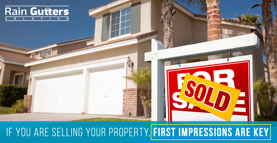Increase your House's Value with a Rain Gutter Repair Service Red Sold For Sale Sign and House with a Rain Gutter Repair Service