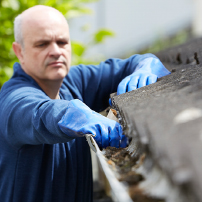 Man Cleaning a Rain Gutter