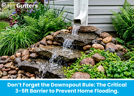 Downspout water system at least 3 to 5 feet away from the foundation.
