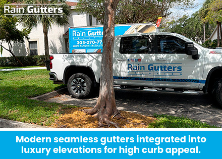 Rain Gutters Solutions Truck in a Luxury Home in South Florida
